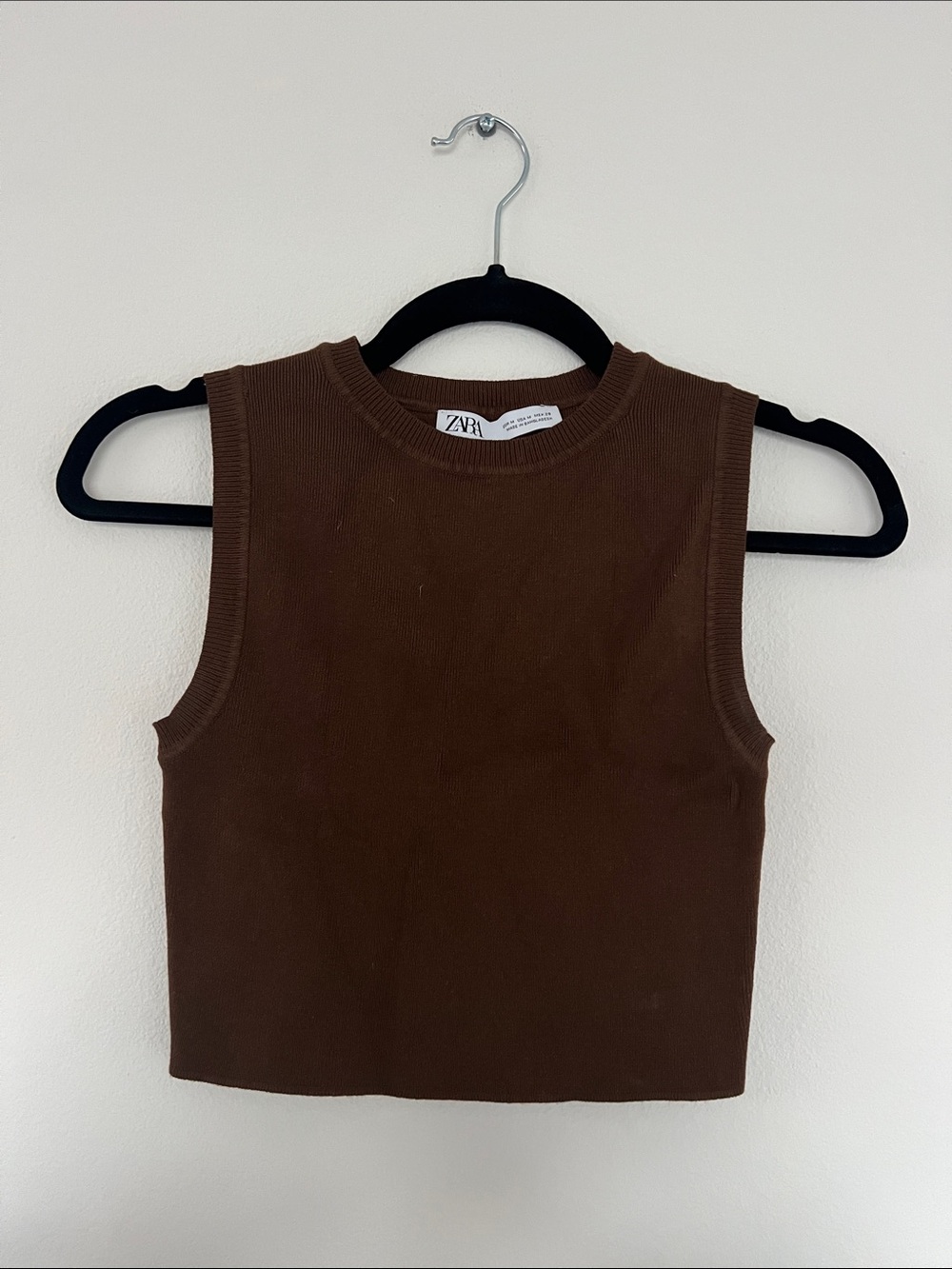 Zara Chocolate Brown Ribbed Crop Tank